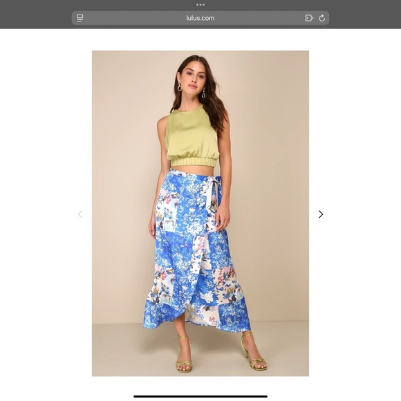 Immaculate Style Blue Multi Scarf Print Satin Wrap Midi Skirt NWT size large - Picture 2 of 5